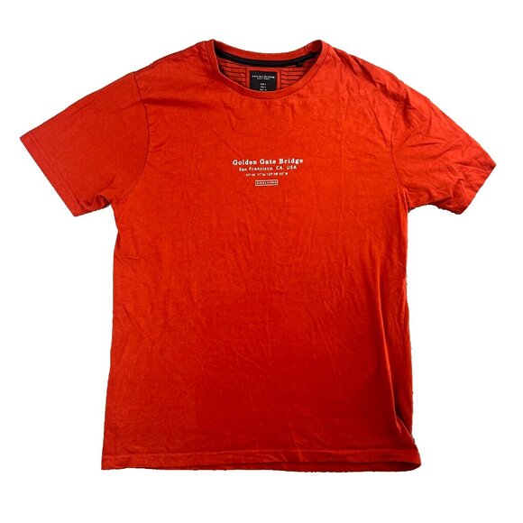 Denim & Flowers Golden Gate Bridge T-shirt Mens Size Large Orange - Picture 1 of 10